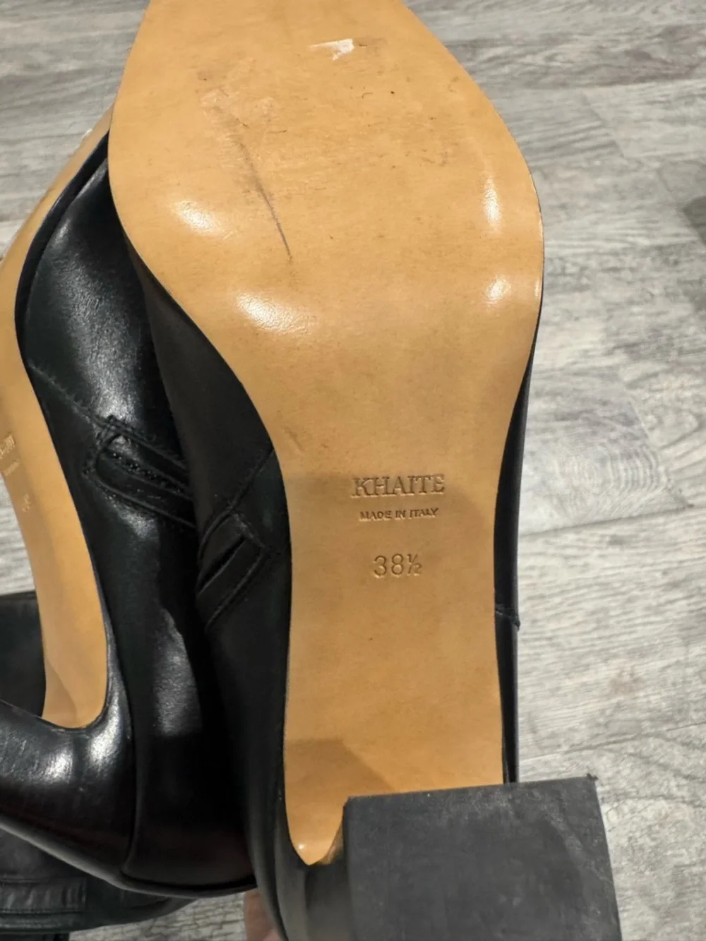 KHAITE Black Leather Marfa Over-The-Knee Square Toe Block Heel Boots